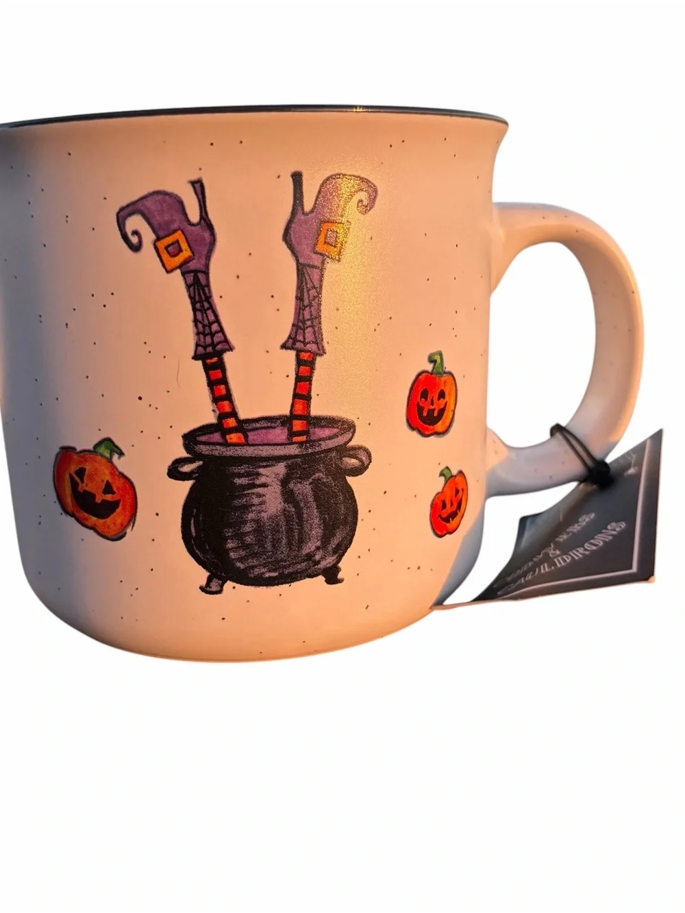NWT WITCH CUP COBWEBS & CAULDRON BOTTOMS UP WITCHES LARGE STONEWARE MUG 16OZ